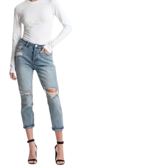 Kendall & Kylie Denim - Kendall & Kylie The Icon High Rise Straight Distressed Grunge Punk Jeans 30